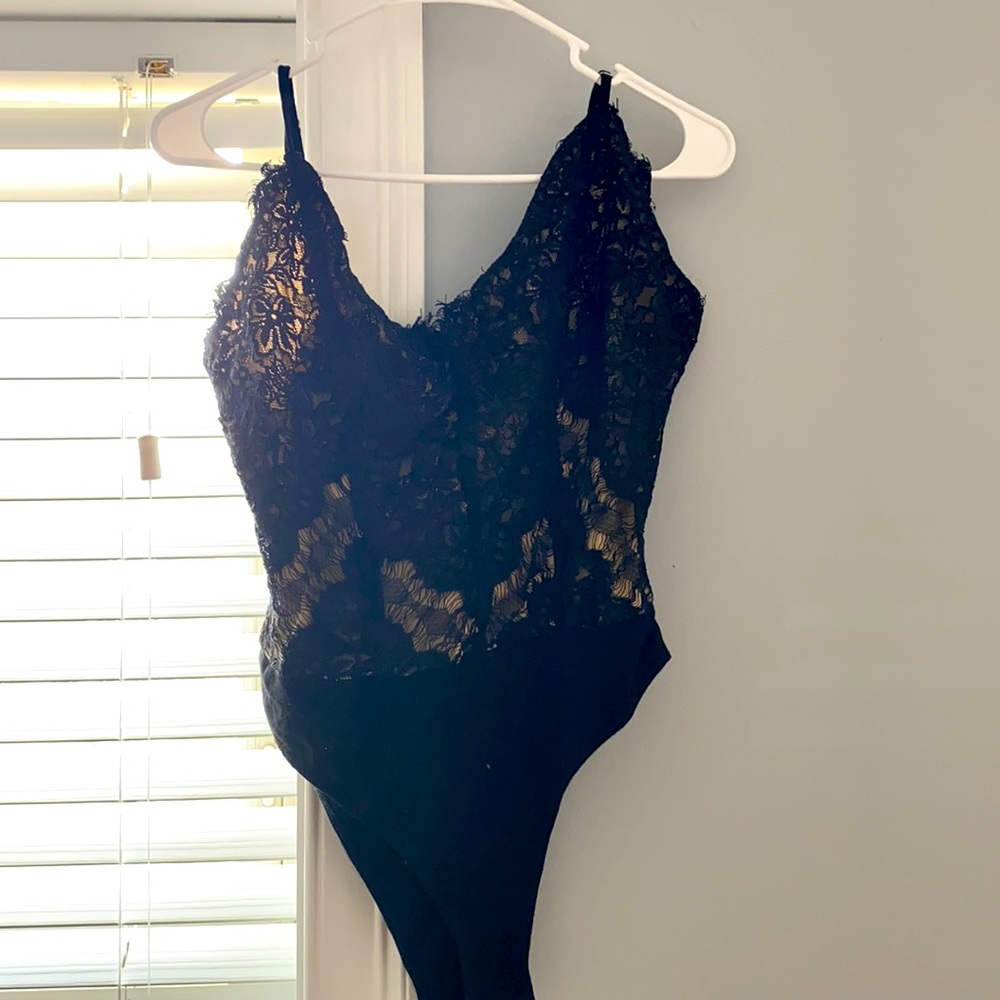 Black and nude lace tank top body suit